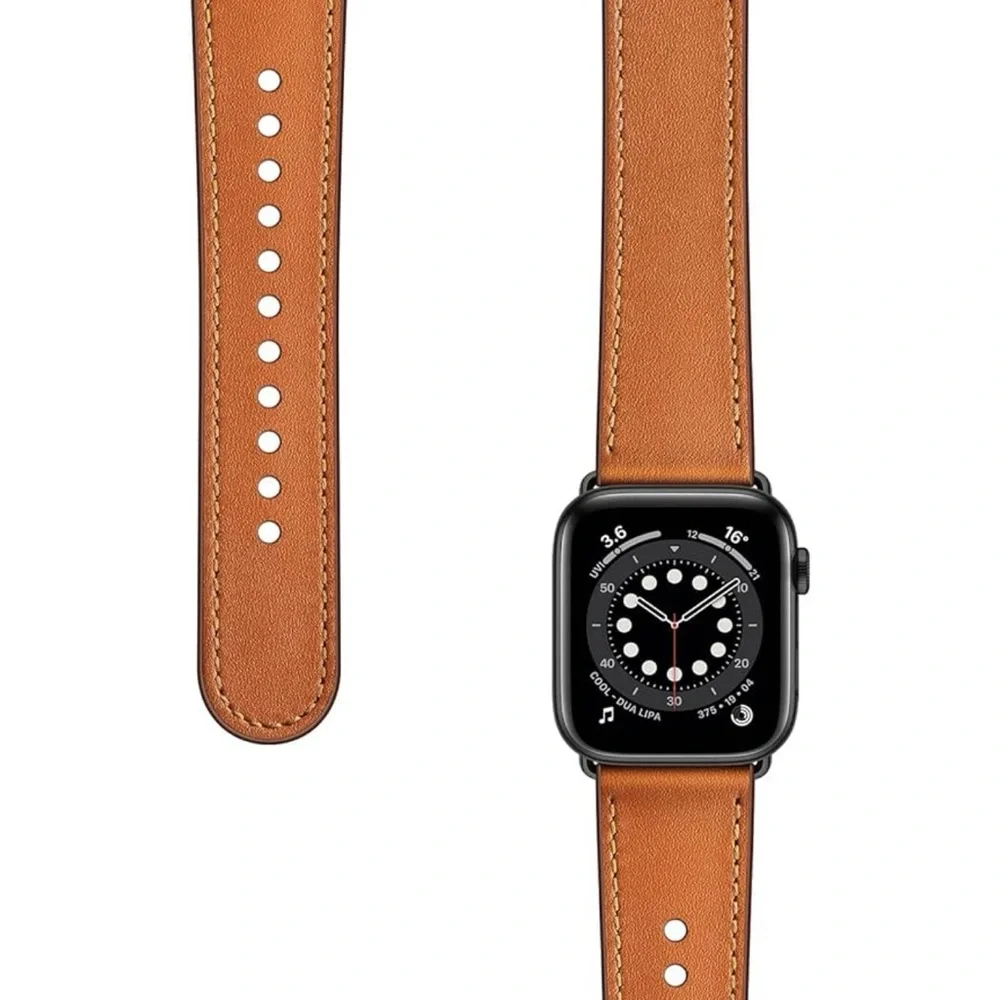 2 Leather Bands Compatible With Apple Watch (Black & Brown)